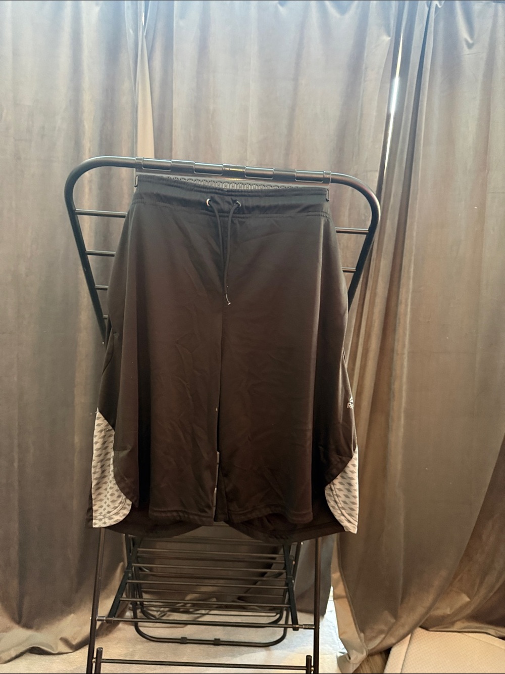 Reebok Black Athletic Shorts with Gray Patterned Panels